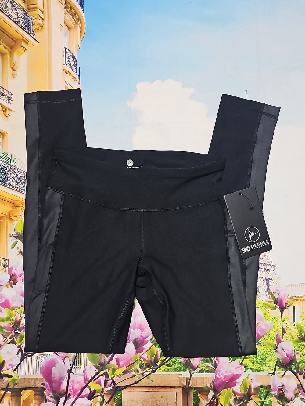 90 Degree By Reflex Black Active Leggings with Side Panels Size Small New